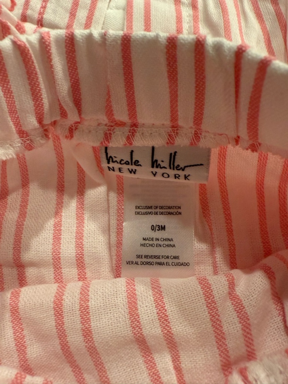 Nicole Miller New York Baby Stripe Romper Set in Coral Pink and White - Picture 3 of 6